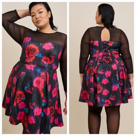 Torrid Black and Pink Floral Dress - Picture 1 of 14